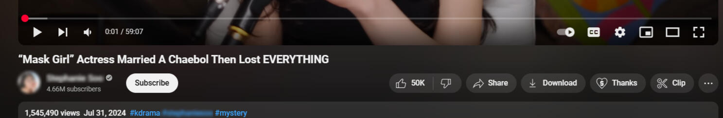 YouTube player showing 1,545,490 views and 50K likes on the video below.