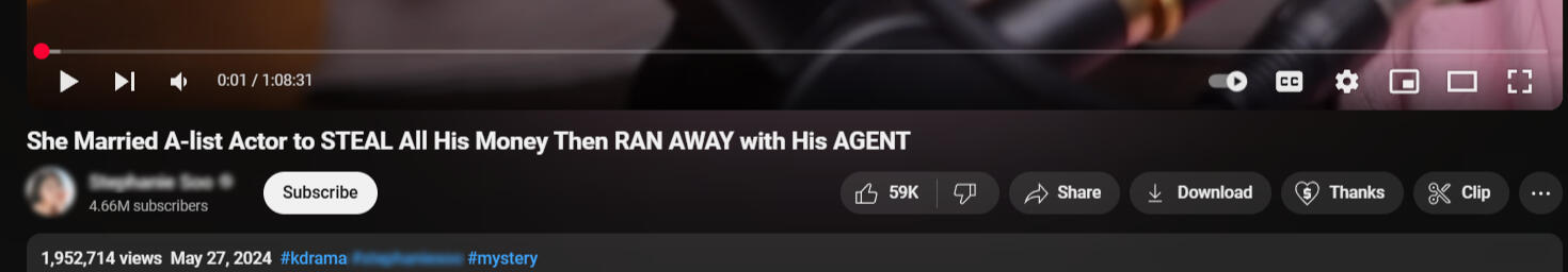 YouTube player showing 1,952,714 views and 59K likes on the video below.