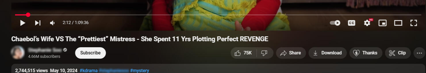 YouTube player showing 2,744,515 views and 75K likes on the video below.